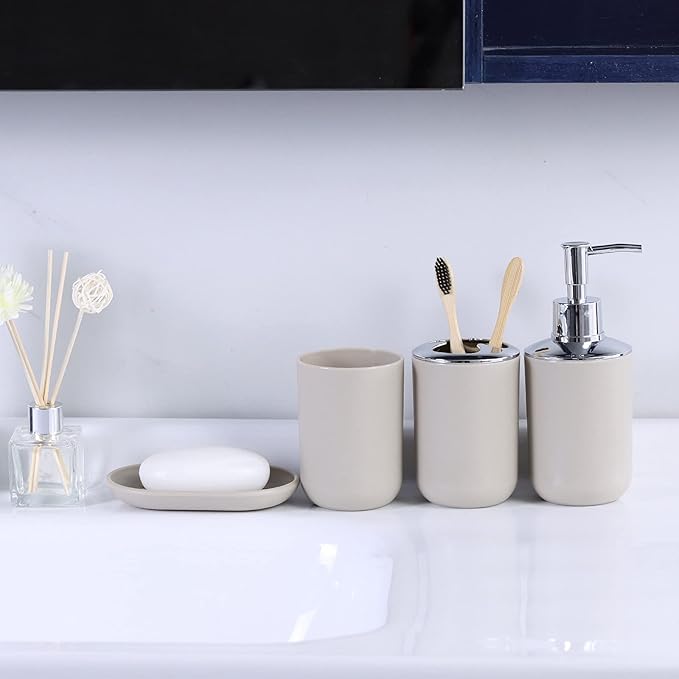 IMAVO Bathroom Accessories Set,Bathroom Set,7 Pieces Bathroom Accessory Set,Tray,Toilet Brush,Trash Can for Bathroom Décor and Housewarming Gifts