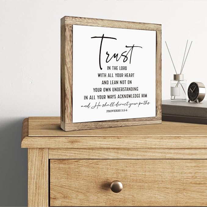 Scripture Sign, Proverbs 3:5-6 Sign, Trust In the Lord with All Thine Heart Sign, Wooden Plaques Box Signs, Bible Verse Wood Sign, Scripture Tabletop Decor, Christian Wooden Box Sign Desk Decor