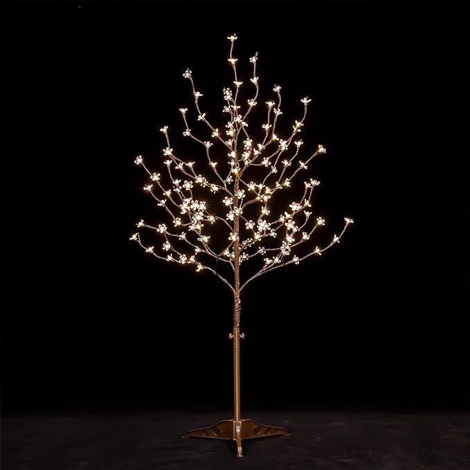 4ft Lighted Cherry Blossom Tree with 144 Warm White LED Lights for Holiday Decor - Dimmable, UL Certified, Waterproof - Ideal for Indoor and Outdoor Decoration