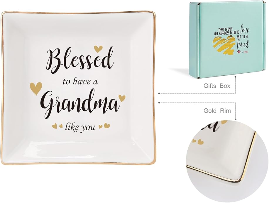 HOME SMILE Ceramic Ring Dish Jewelry Tray for Mom Sister Friends