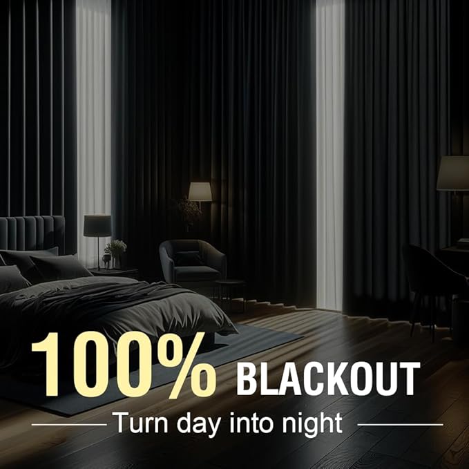 H.VERSAILTEX 100% Blackout Curtain for Bedroom 96 Inches Long Grommet Linen Face Full Light Blocking Curtain Drape for Living Room Thermal Insulated Linen Look Curtain 1 Panel, 52" W x 96" L, Stone