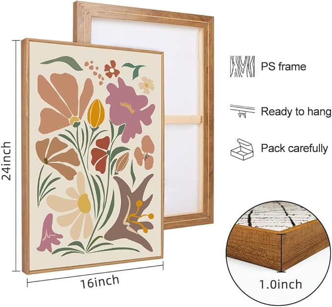 CHDITB Henri Matisse Framed Canvas Wall Art Prints, Pink Beige Flower Market Wall Decor, Minimalist Floral Wall Painting, Abstract Matisse Wall Art for Living Room, Bedroom, Dining Room - 16"x24"x3