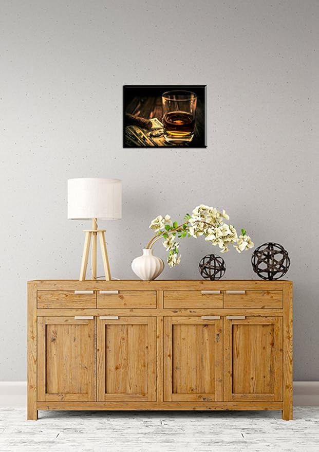 Cigar and Wine Wall Art for Bar, PIY Whiskey Canvas Painting Prints Artwork (Waterproof Home Decor, 1” Thick, Bracket Mounted Ready to Hang)