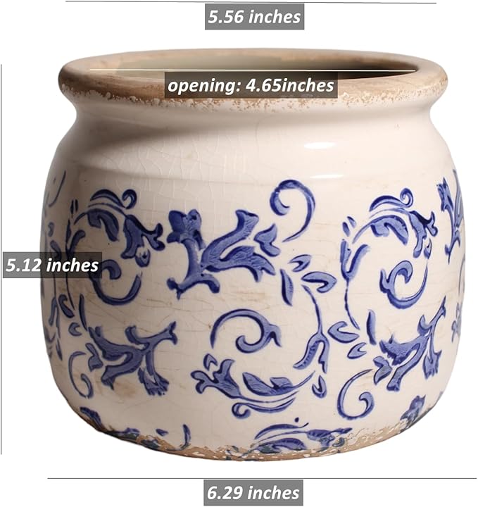 Ceramic Planters for Indoor Plants, Plant Pots with Drainage Hole, 6.29in. Flower Pots for Indoor Plants, Planters & Succulent Pots, Crackle Glaze Finish Plant Pots, Light Blue