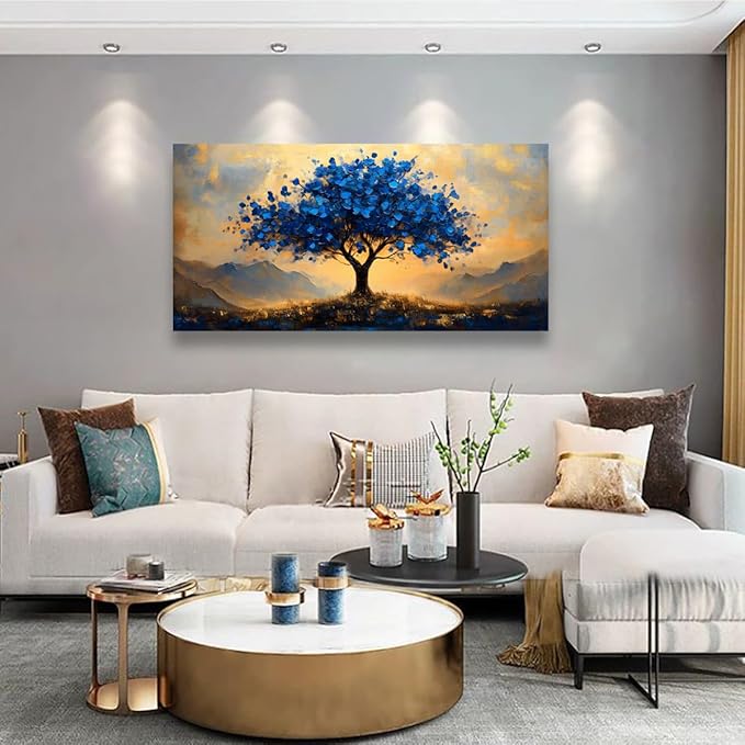 Tree of Life Pictures Canvas Wall Art for Living room Office Bedroom Wall Decor,Ginkgo Tree Wall Art Print Paintings Modern Autumn Blue Scenery Artwork Waterproof Ready to Hang-20x40inch