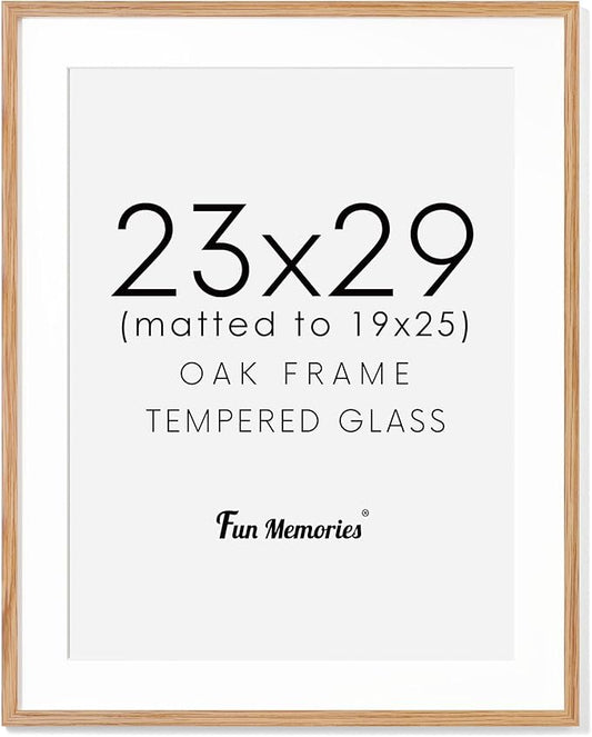 23x29 Oak Wood Frame, 23"x29" Poster Frame, 23x29 Picture Frame with Mat for 19x25, Rustic Wood Frame 23 x 29 with Real Glass, 23" x 29" Art Frame, 23x29 Puzzle Frame (Natural Oak Color, 1 Pack)