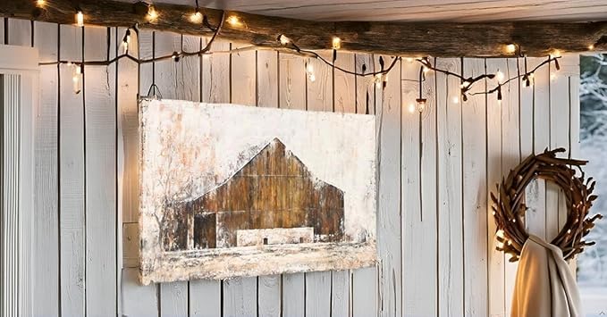 Yihui Arts Rustic Wall Decor Old Barn Canvas Wall Art Hand Painted Vintage Farmhouse Painting Pictures For Living Room