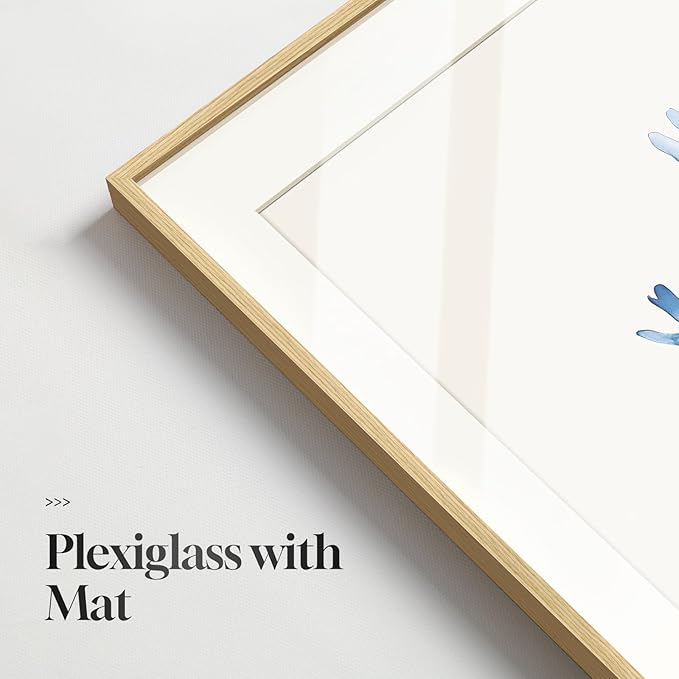 Framed Coastal Coral Wall Art for Living Room, Large Navy Blue Watercolor Coral Artwork for Walls, 3 Piece Minimalist Ocean Beach Marine Plants Pictures Prints for Bedroom Hallway Wall Decor, 16x24 In