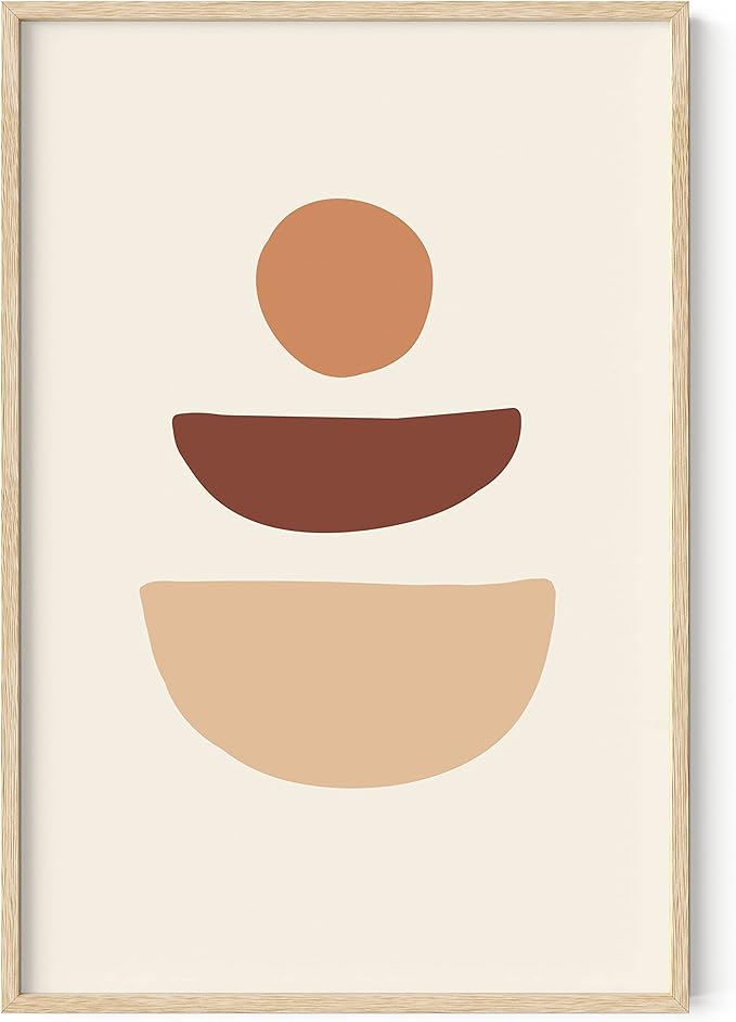 HAUS AND HUES Boho Wall Art Minimalist Wall Decor - Boho Art Prints Neutral Wall Art Geometric Art Mid Century Modern Sun Semi Circle Art (Beige Frame, 24x36)