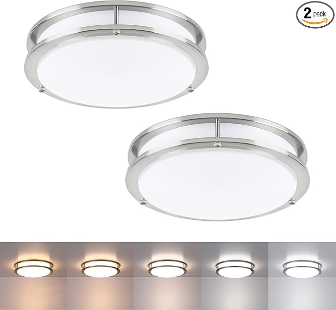 2Pack 13 Inch Oval LED Ceiling Lights, LED Flush Mount Light Fixture, 23W, 2700K/3000K/3500K/4000K/5000K Adjustable, Brushed Nickel Ceiling Mount Light Fixture for Bedroom Kitchen Bathroom