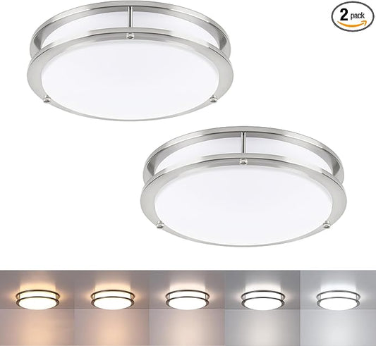 2Pack 13 Inch Oval LED Ceiling Lights, LED Flush Mount Light Fixture, 23W, 2700K/3000K/3500K/4000K/5000K Adjustable, Brushed Nickel Ceiling Mount Light Fixture for Bedroom Kitchen Bathroom