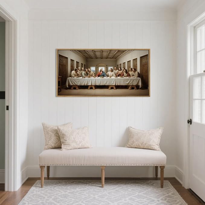 ANHUIB The Last Supper Wall Art Jesus Christian Wall Decor Religious Painting 20x40 Inch for Living Room Bedroom