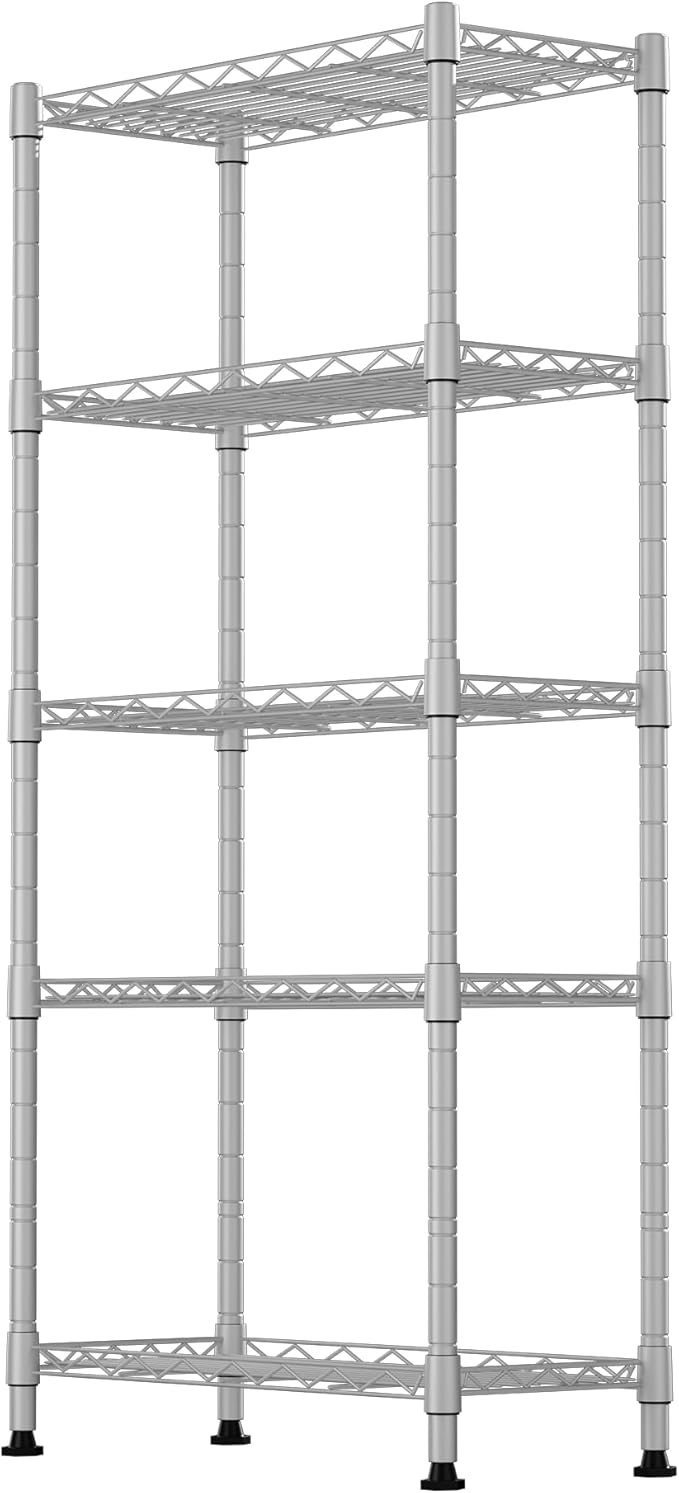 GIOTORENT 5-Wire Garage Shelving Storage Shelves, Kitchen Storage Adjustable Shelf, Metal Shelves 500Lbs Capacity 21" L x 11.8" W x 53.8" H for Laundry Bathroom Pantry Closet, Grey