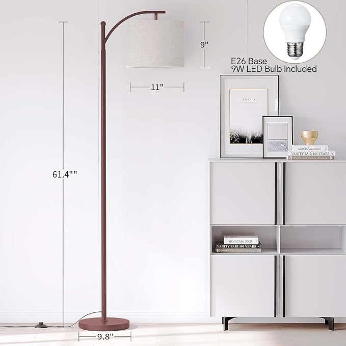 SUNMORY Floor Lamps for Living Room, Modern Floor Lamp with 9W 3 Color Temperatures Bulb, Metal Standing Lamps with Adjustable Lampshade, Arc Tall Floor Lamp for Bedroom, Office, Home Decor (Brown)