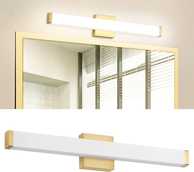 Bathroom Vanity Light Brushed Nickel Square LED 24 inch 14W 4000K Natural White Light Wall Bar Lighting Fixtures Over Mirror (Metal Brass, 24in)
