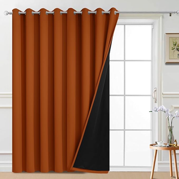 Yakamok 100% Blackout Thermal Insulated Curtains, Noise Reducing Barrier Panel for Sliding Glass Door, 2 Thick Layers Heat Full Light Blocking Patio Door Drapery, Burnt Orange, W100 x L84, 1 Panel