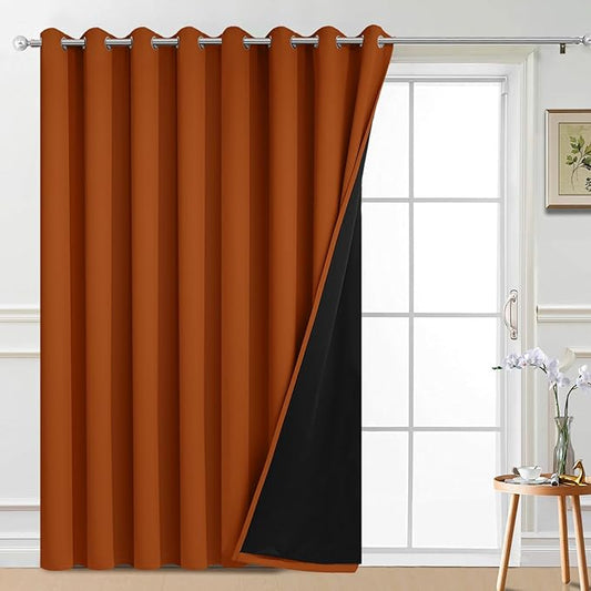 Yakamok 100% Blackout Thermal Insulated Curtains, Noise Reducing Barrier Panel for Sliding Glass Door, 2 Thick Layers Heat Full Light Blocking Patio Door Drapery, Burnt Orange, W100 x L84, 1 Panel