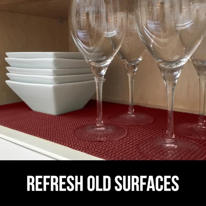 GORILLA GRIP powerGRIP Drawer Shelf and Cabinet Liner, Thick Strong Hold, Non-Adhesive Liners Protect Kitchen Cabinets and Cupboard, Bathroom Drawers, Easy Install, Breathable Mat, 20" x10', Red