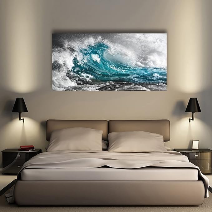 Sea Wave Pictures Canvas Wall Art For Living Room Bedroom Wall Decor,Surge Wall Art Print Paitnings for Home Decor,Morden Artwork Sea Seascape Canvas Art Waterproof Ready to Hang-20x40Inches