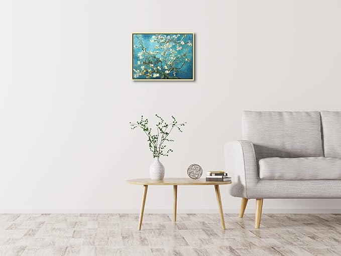 Wieco Art Framed Wall Art Canvas Prints of Almond Blossom by Vincent Van Gogh Paintings Reproduction Abstract Artwork for Wall Decor Golden Frame