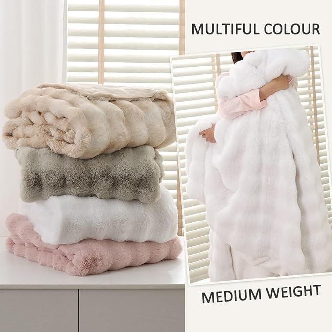 Faux Fur Throw Blanket Yellow Fluffy Bubble Throw Blanket 60x80 for Sofa Couch Bedroom Fuzzy Soft Cozy Thick Khaki Tie-dye