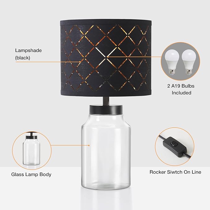 GyroVu Fillable Table Lamp, Lamp with Clear Glass Fillable Modern Table Lamp with Black Square lampshade Beside Lamp for Living Room Bedrooms Office Bulbs Included(Black Square)