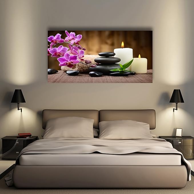 Butterfly Orchid Flowers Pictures Canvas Wall Art for Living room Bedroom Wall Decor,Flowers Wall Art Print Paitnings for home Decor,Morden Artwork Stones and Candles Yoga Atmosphere Canvas Art