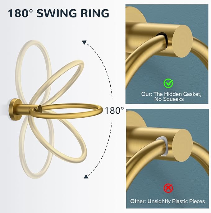 FORIOUS Toilet Paper Holder Wall Mount, SUS304 Stainless Steel Double Post Pivoting Tissue Roll Holder and Hand Towel Ring Set for Bathroom, RV, Bathroom Hardware Accessories Set, Brushed Gold