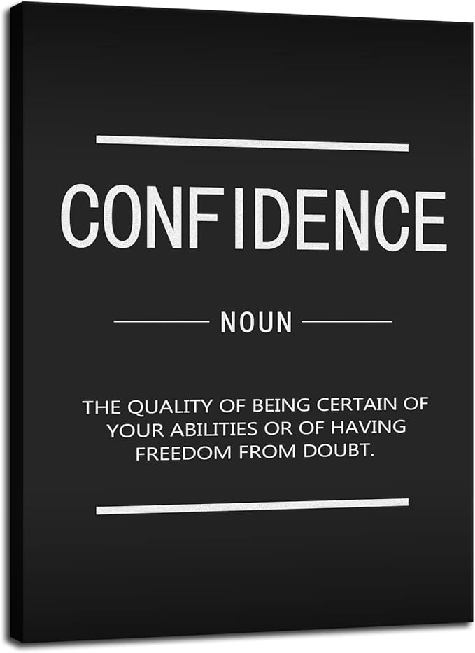 Office Decoration Inspirational Canvas Wall Art Inspirational Painting Poster Inspiring Entrepreneur Proverb Confidence Noun Print Artwork Bedroom Studio Stretch Frame Ready to Hang[18" W x 24" H]