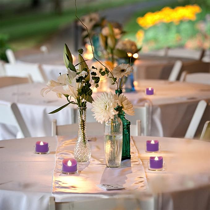 Homemory Purple Tea Lights Candles Battery Operated, 200+Hour Flameless Flickering Fake Electric LED Colored Tealights Candles for Party, Wedding, Halloween, Mardi Gras, Holiday Decor, 12-Pack