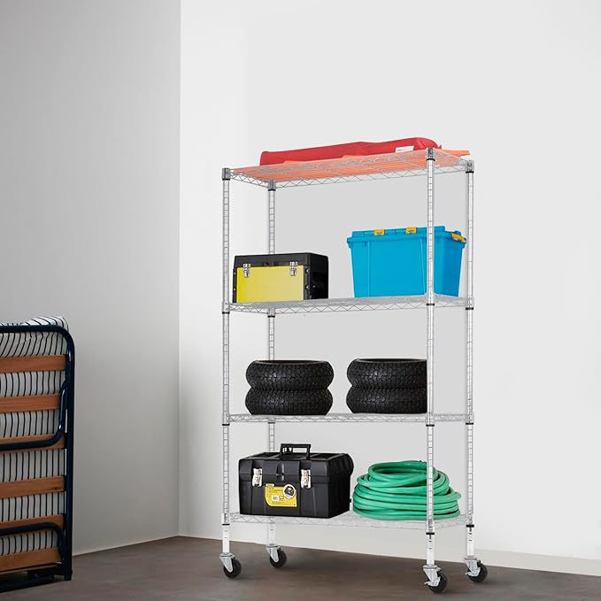 PayLessHere | 4-Tier Wire Shelf | 36"x14"x62" | Chrome | Adjustable Racks | Heavy-Duty Storage Shelves, Holds Upto 1400 lbs | Rust-Resistant, No-Tool Assembly | for Home, Garage Shelving