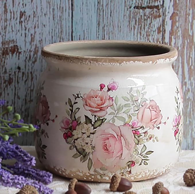 Ceramic Planters for Indoor Plants, Plant Pots with Drainage Hole, 6.29in. Flower Pots for Indoor Plants, Stylish Planters & Succulent Pots, Crackle Glaze Finish Plant Pots, Pink