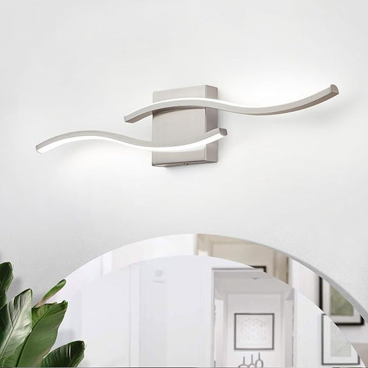 Modern Bathroom Light Fixtures, 23.6inch Dimmable Brushed Nickel Bathroom Vanity Lights Over Mirror, 15W Aluminum Wall Sconce Lighting Fixtures for Living Room 6000K White Light