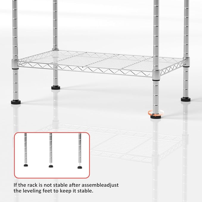 4 Tier Shelving Unit, 176 LBS Per Shelf Height Adjustable Narrow Storage Shelves, Heavy Duty Metal Garage Metal Shelves for Kitchen, Restaurant, Pantry, Laundry, Chrome