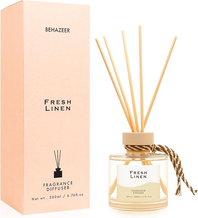 Linen Reed Diffuser, 6.77OZ/200ML Large Capacity Natural Non-Toxic Oil, Long-Lasting Fragrance Reed Diffusers Set for Home and Bathroom, Aroma with 5 Reed Diffuser Sticks Gifts
