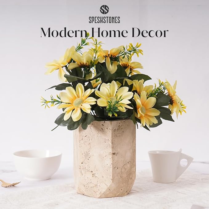 Marble Utensil Holder 6.5 Inch Travertine Cooking Utensil Crock for Countertop Storage, Modern Stone Utensils Caddy, Spoon & Spatula Organizer for Farmhouse Kitchen Decor