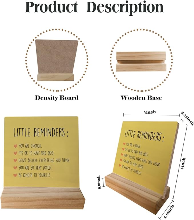 Inspirational Wooden Sign - Mental Health for College Girls, Self Love, Little Reminders Office Decor, Back to School Gift for College Students (Yellow)