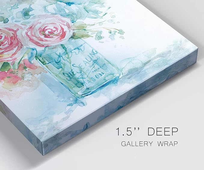 Wexford Home Square Premium Gallery Wrapped Canvas Flower Multicolor Wall Art Abstract Floral Romance Modern Pictures Print for Home Office, Ready to Hang, Sea & Glass I, 16x16