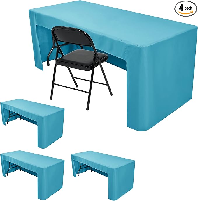 HolidayIdeas Open Back Fitted Tableclothss for 8 Foot Rectangle Table, Wrinkle Resistant Washable Table Covers 96x30 Inch for Craft Fairs, Banquets, Trade Show Display, Teal,4 Pcs