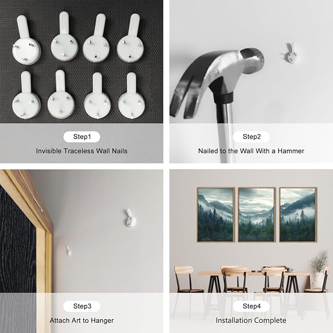 IARTTOP Large Misty Mountain Framed Wall Art 16x24 inch Green Foggy Forest Canvas Wall Decor Modern Pine Trees Nature Landscape Prints for Living Room Bedroom Set of 3