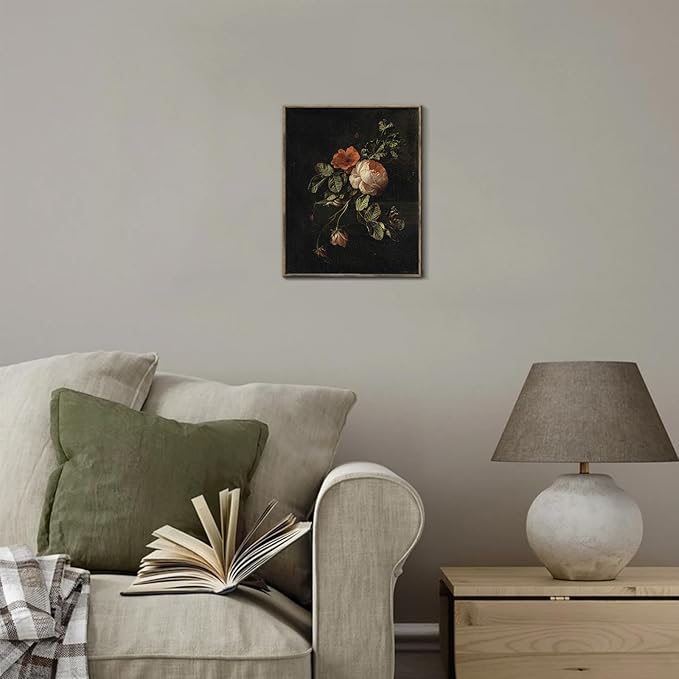 RETRART Vintage Wall Art, Vintage Floral Wall Art Prints - Moody Dark Academia Decor for Rustic Aesthetic - 11" x 14" Unframed Canvas Prints for Bedroom Living Room Bathroom Wall Decor
