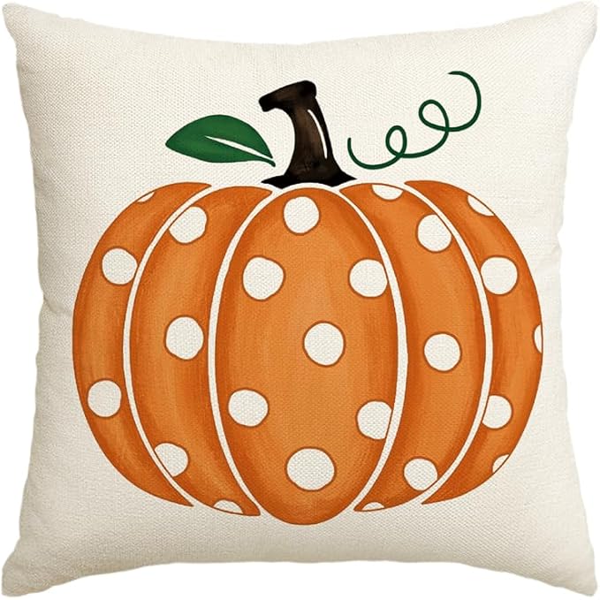 AVOIN colorlife Fall Polka Dots Pumpkin Throw Pillow Cover 20x20 Inch, Seasonal Autumn Thanksgiving Harvest Decoration for Home Sofa Couch