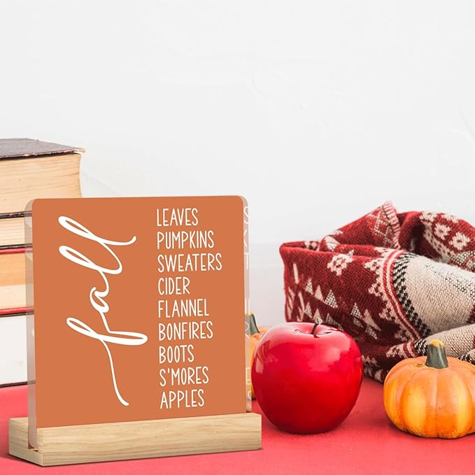 Retro Fall Decor Farmhouse Fall Decorations for Home Office Autumn Pumpkin Decorations Sign Thanksgiving Acrylic Decor for Bedroom Bathroom 5 x 5 inches (Acrylic 1702)