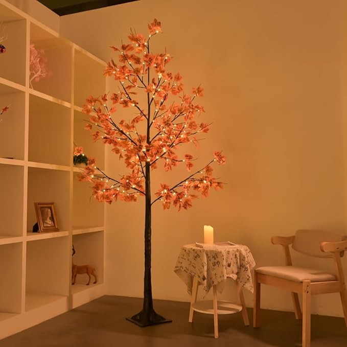 Artificial Lighted Maple Tree with 136 Warm White LED Lights, Indoor Outdoor Home Party Thanksgiving Christmas Decor(8FT/136LED)