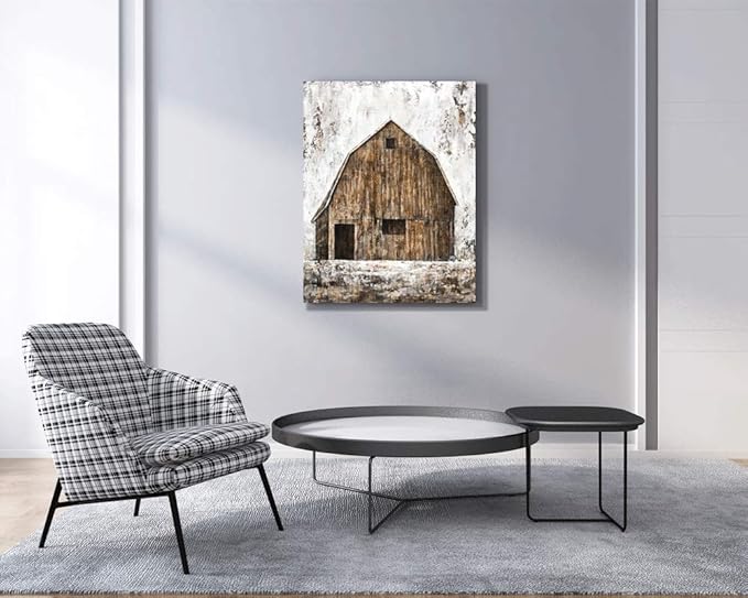 Yihui Arts Old Barn Canvas Wall Art with Textured Rustic Painting Vertical Pictures for Living Room Bedroom Bathroom Decor