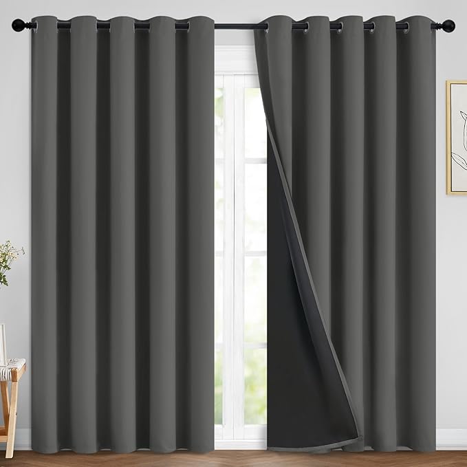 Yakamok Full Shade Curtain Panels, Heavy Duty Lined Curtains 84 Inches Long, Thermal Insulated Room Darkening Curtains with Black Liner for Bedroom(70" Width Each Panel, Dark Gray, 2 Panels)