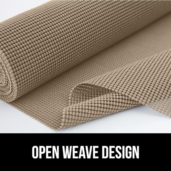 GORILLA GRIP powerGRIP Drawer Shelf and Cabinet Liner, Thick Strong Hold, Non-Adhesive Liners Protect Kitchen Cabinets and Cupboard, Bathroom Drawers, Easy Install, Breathable Mat, 12" x30', Beige