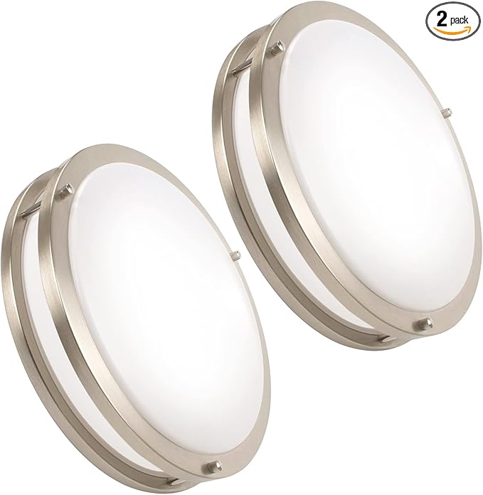 OOWOLF 2-Pack 36W 13inch LED Flush Mount Ceiling Light Fixture Dimmable Brushed Nickel, Easy to Install LED Ceiling Lamp Fixture Without Flicker, Super Bright 3600LM 5000K Daylight White