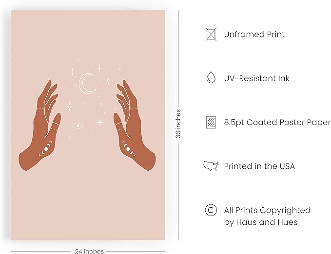HAUS AND HUES Celestial Hands on Sides Decor - Astrology Poster, Spiritual Room Decor, Celestial Wall Decor, Boho Artwork, Eclectic Poster and Print, Unframed 24x36