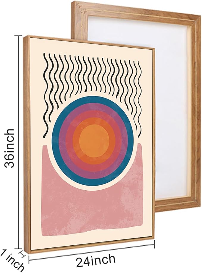 HPINUB Boho Framed Canvas Prints Wall Art Set, Mid-Century Abstract Color Block Shape Wall Decor, Geometric Illustrations Art Photos for Living Room, Bedroom, Dining Room, Office, Bathroom-24 x36 x3